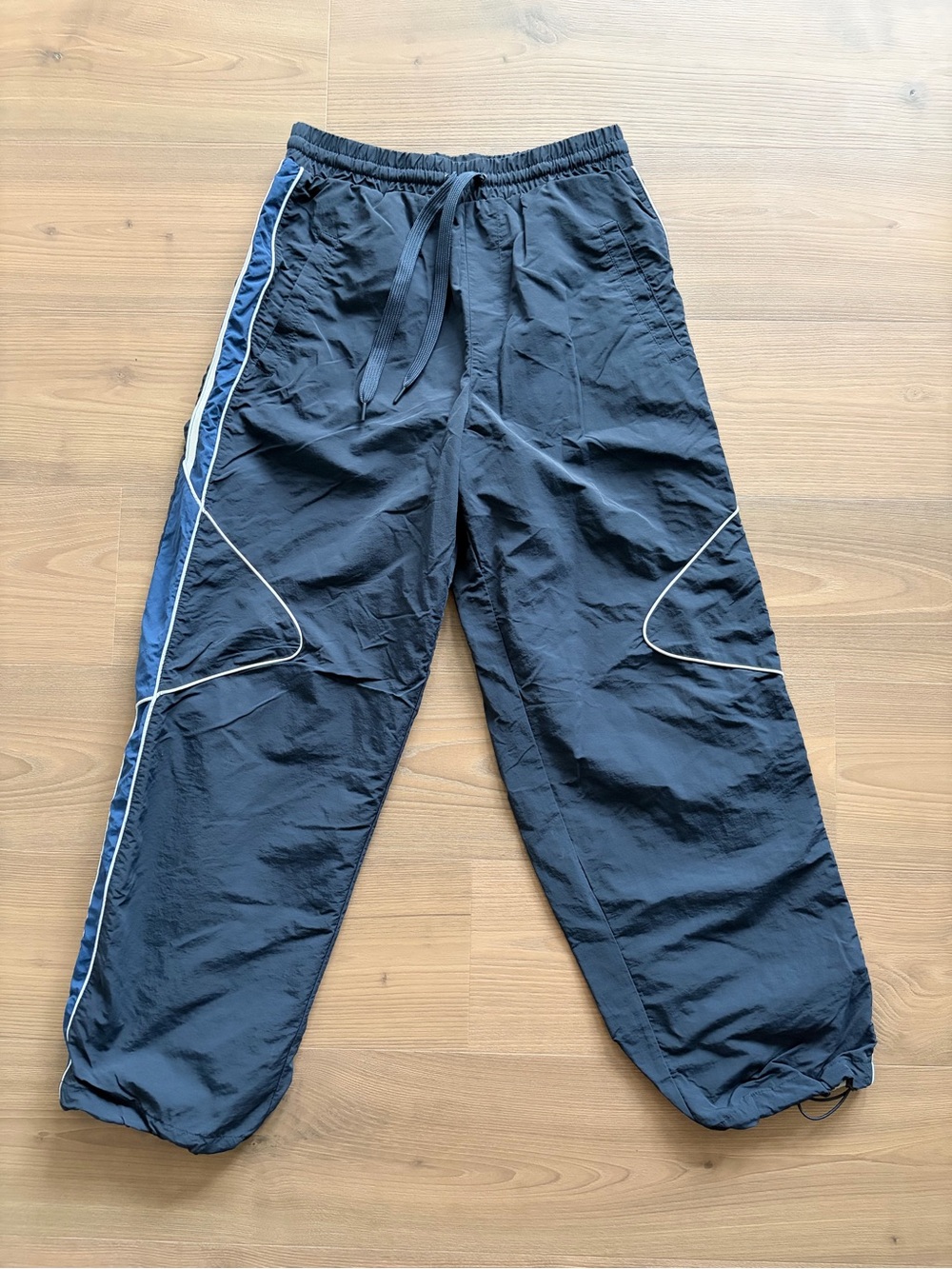 Bershka Navy Blue Track Joggers with White Piping